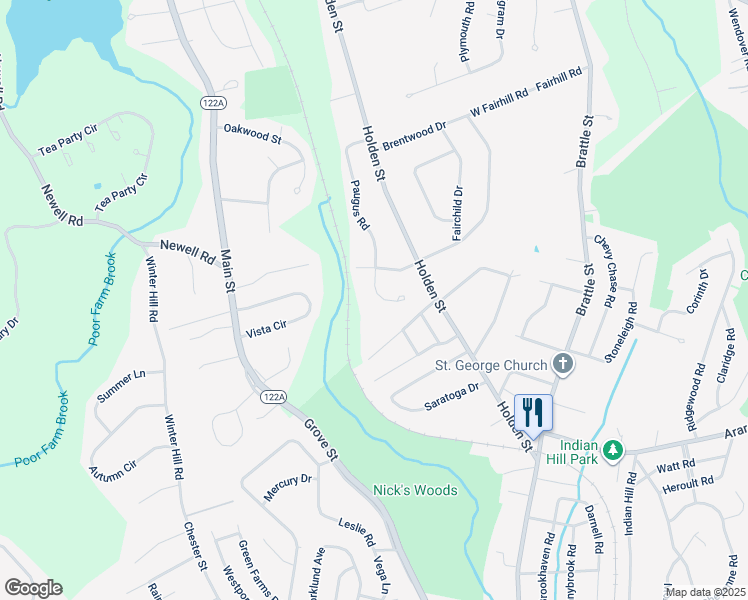 map of restaurants, bars, coffee shops, grocery stores, and more near 125 Paugus Road in Holden