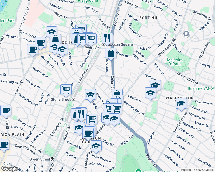 map of restaurants, bars, coffee shops, grocery stores, and more near 3 Bancroft Street in Boston