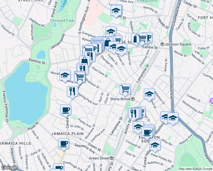 map of restaurants, bars, coffee shops, grocery stores, and more near 29 Beecher Street in Boston