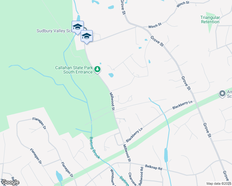 map of restaurants, bars, coffee shops, grocery stores, and more near 134 Millwood Street in Framingham