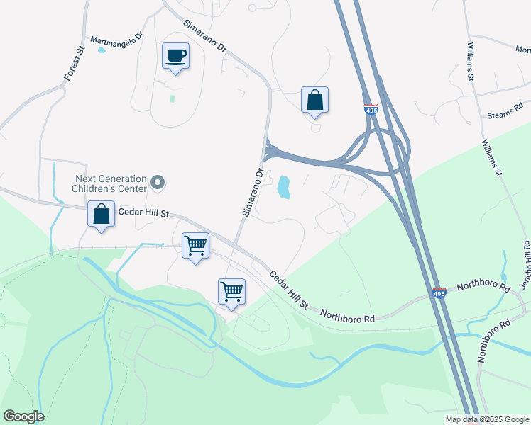 map of restaurants, bars, coffee shops, grocery stores, and more near 445 Simarano Dr in Marlborough