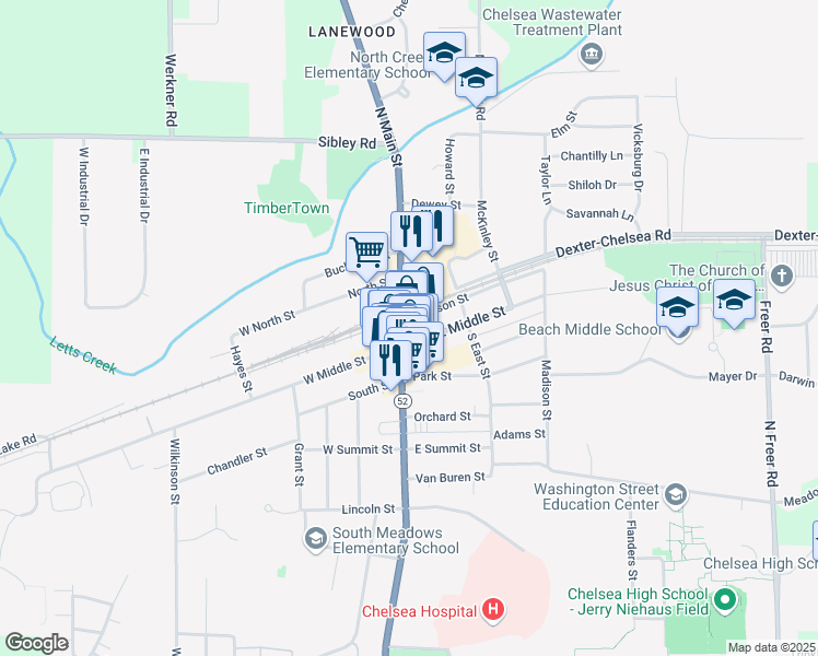 map of restaurants, bars, coffee shops, grocery stores, and more near 118 East Middle Street in Chelsea