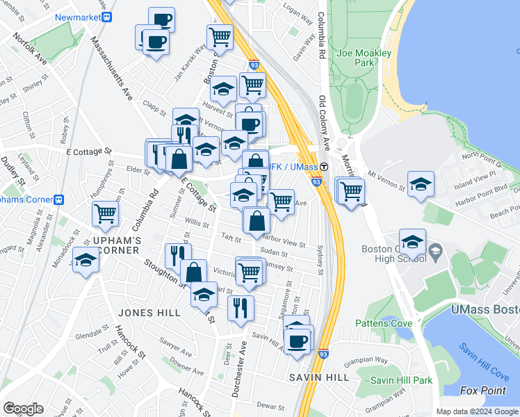 map of restaurants, bars, coffee shops, grocery stores, and more near in Boston