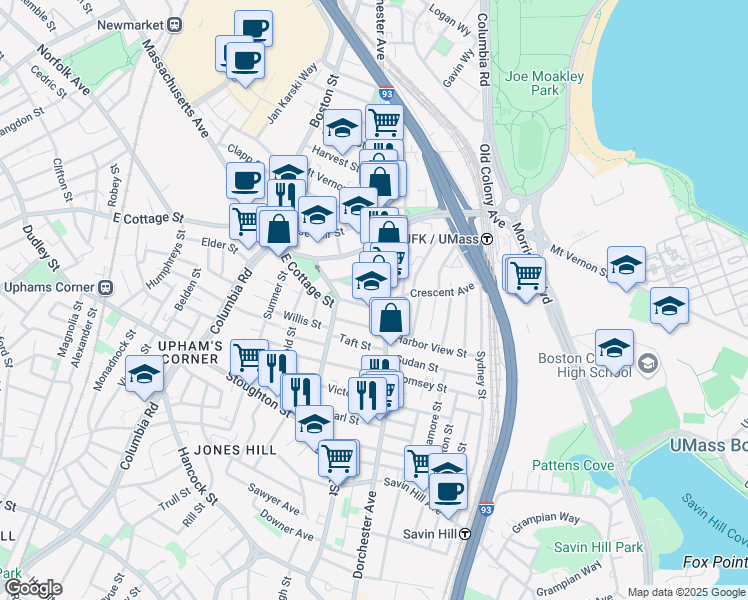 map of restaurants, bars, coffee shops, grocery stores, and more near in Boston