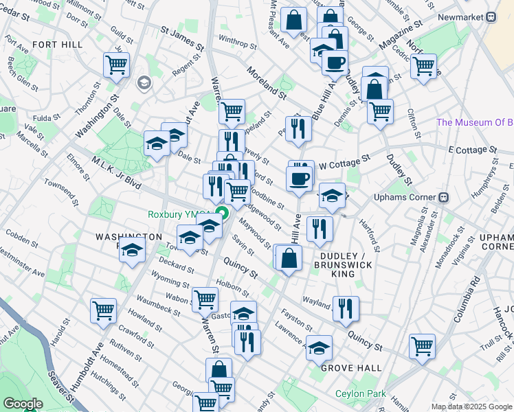 map of restaurants, bars, coffee shops, grocery stores, and more near 24-30 Maywood Street in Boston