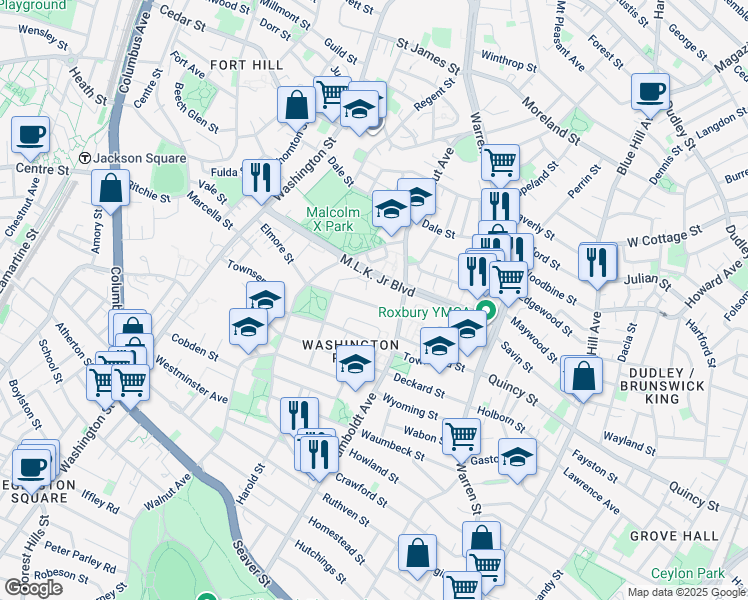 map of restaurants, bars, coffee shops, grocery stores, and more near 27 Crestwood Park in Boston