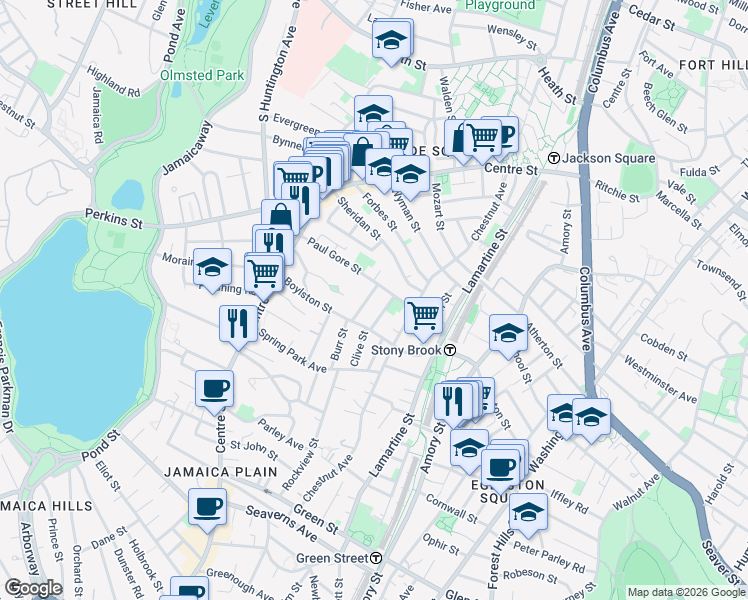 map of restaurants, bars, coffee shops, grocery stores, and more near 29 Beecher Street in Boston