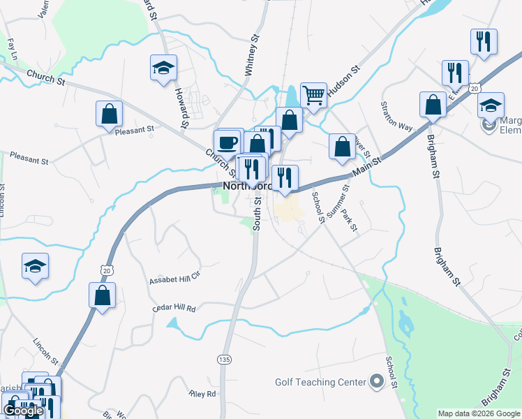 map of restaurants, bars, coffee shops, grocery stores, and more near 37 South Street in Northborough