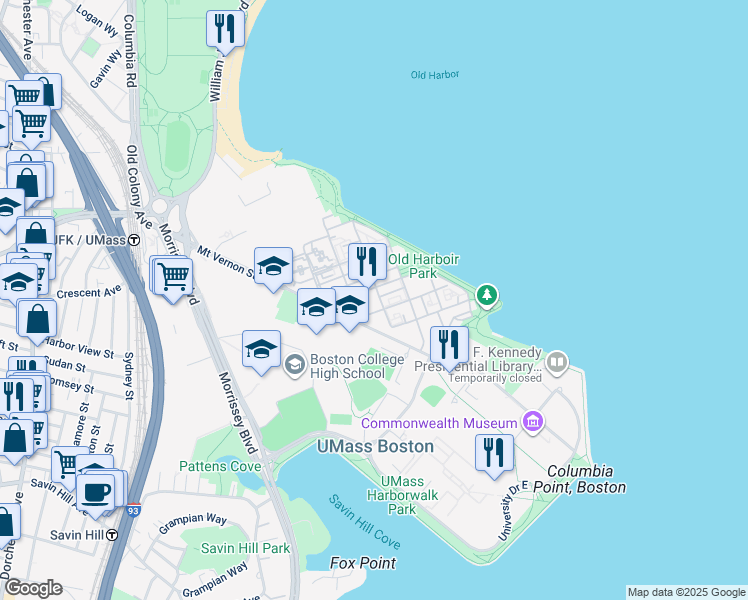 map of restaurants, bars, coffee shops, grocery stores, and more near 40 Westwind Road in Boston
