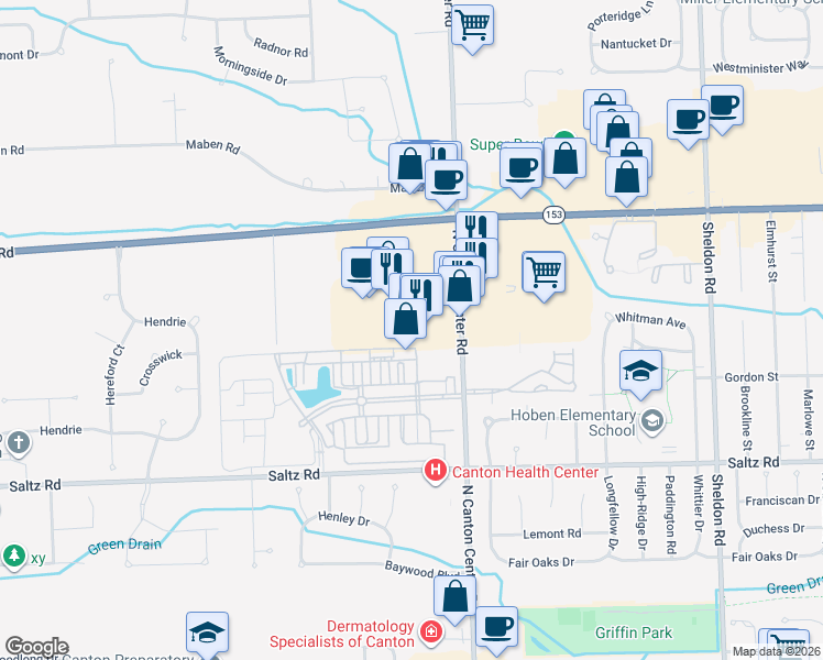 map of restaurants, bars, coffee shops, grocery stores, and more near 46095 Graystone Lane in Wayne County