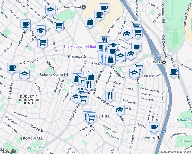 map of restaurants, bars, coffee shops, grocery stores, and more near 17 Eastman Street in Boston
