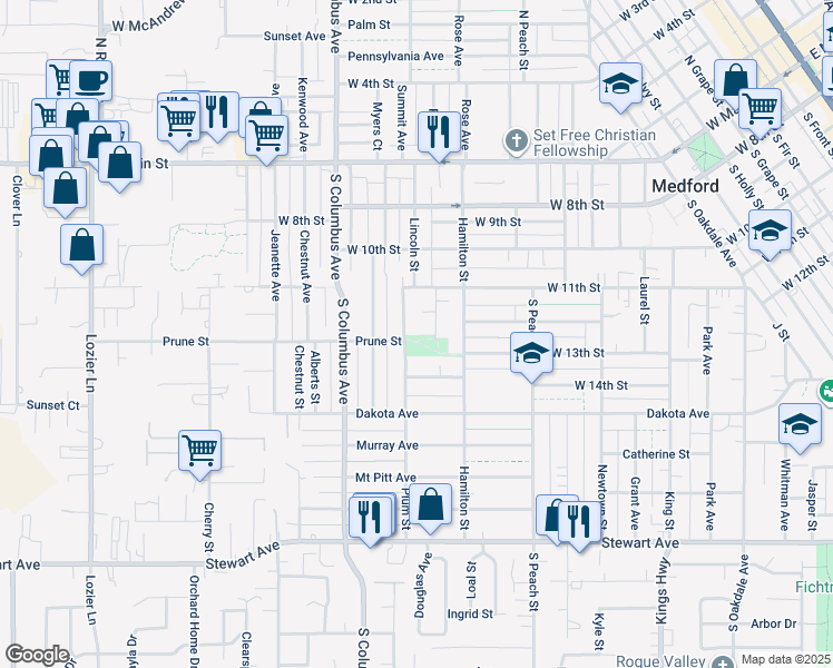 map of restaurants, bars, coffee shops, grocery stores, and more near 419 Plum Street in Medford