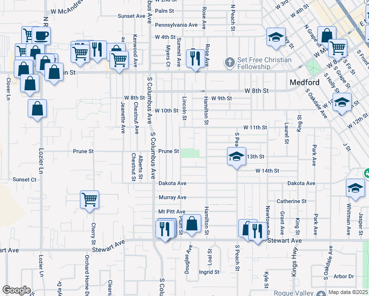 map of restaurants, bars, coffee shops, grocery stores, and more near 419 Plum Street in Medford