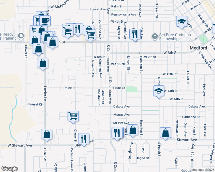 map of restaurants, bars, coffee shops, grocery stores, and more near 412 South Columbus Avenue in Medford