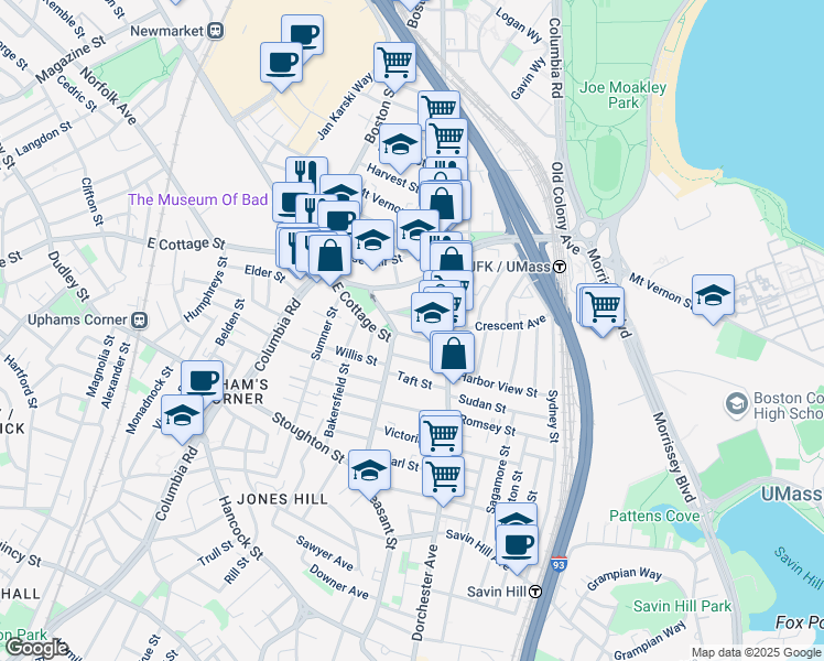map of restaurants, bars, coffee shops, grocery stores, and more near 27 Edison Green in Boston