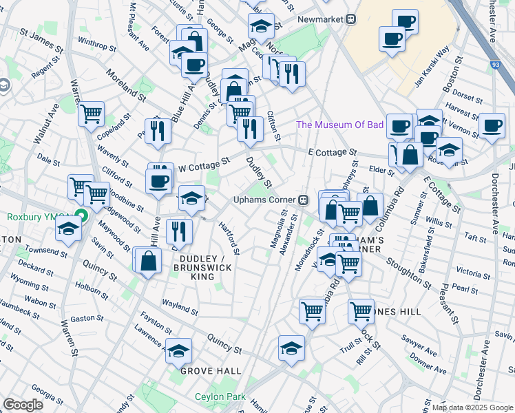map of restaurants, bars, coffee shops, grocery stores, and more near in Boston