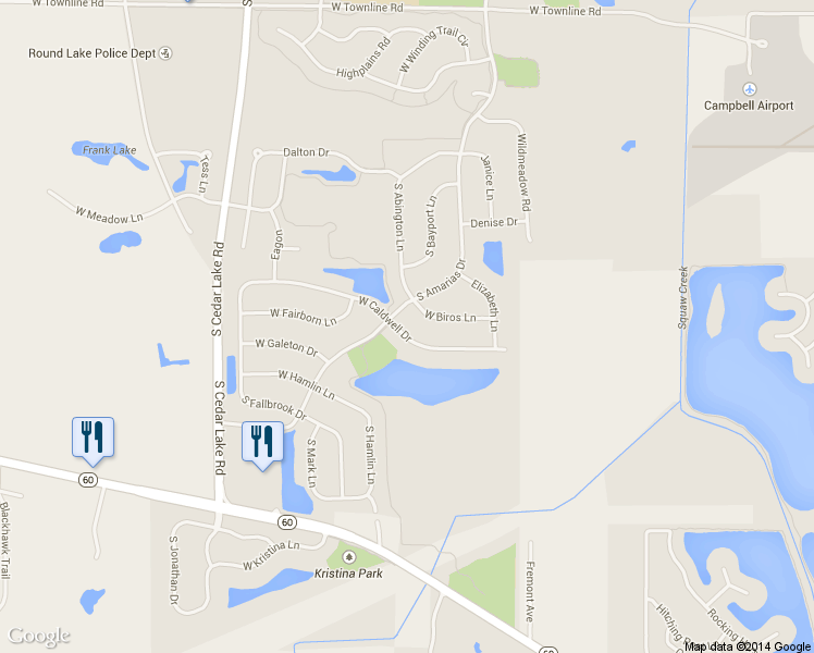 map of restaurants, bars, coffee shops, grocery stores, and more near 376 West Caldwell Drive in Round Lake