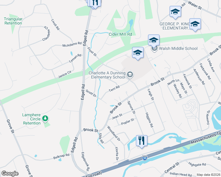map of restaurants, bars, coffee shops, grocery stores, and more near 11 Winifred Road in Framingham