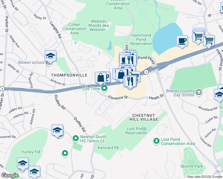 map of restaurants, bars, coffee shops, grocery stores, and more near in Newton