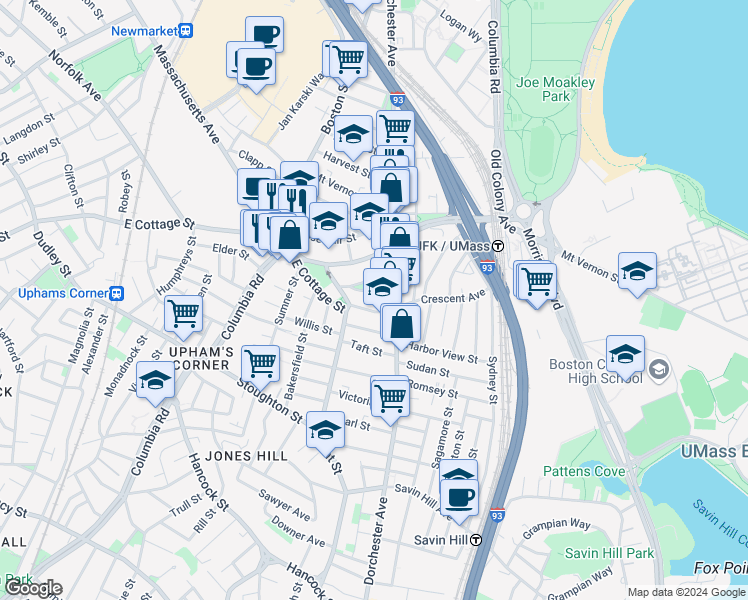 map of restaurants, bars, coffee shops, grocery stores, and more near 27 Edison Green in Boston