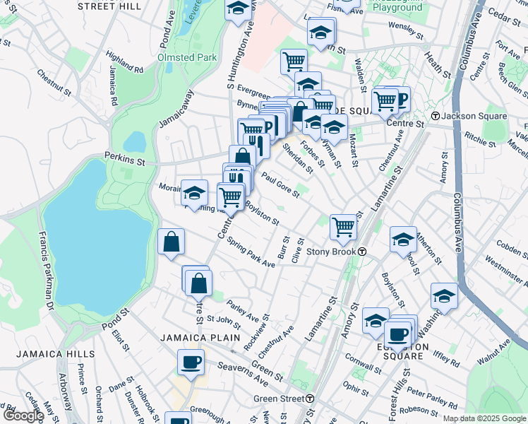 map of restaurants, bars, coffee shops, grocery stores, and more near 15 Oakview Terrace in Boston