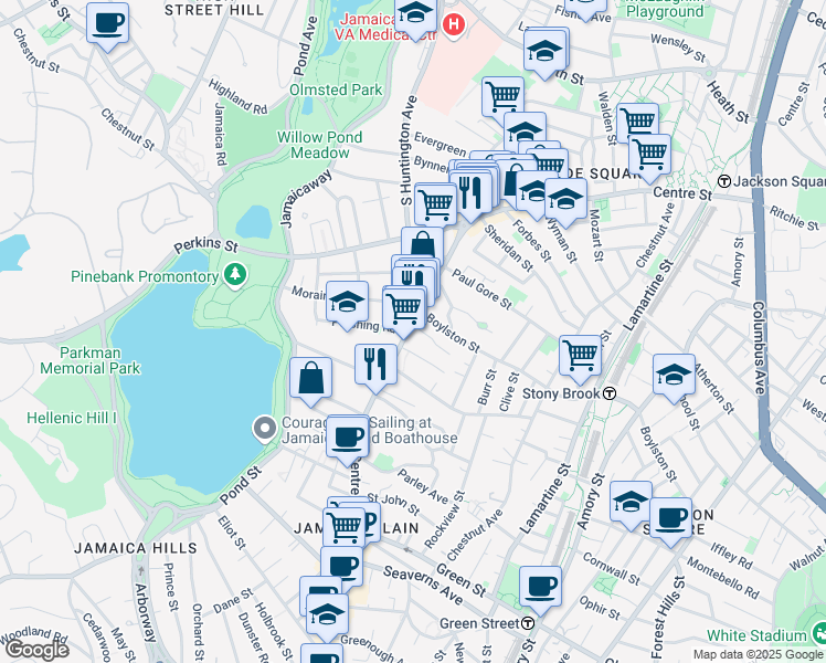 map of restaurants, bars, coffee shops, grocery stores, and more near 463 Centre Street in Boston
