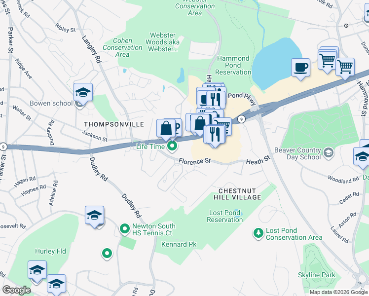 map of restaurants, bars, coffee shops, grocery stores, and more near in Newton