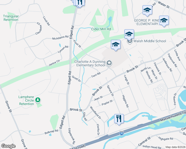 map of restaurants, bars, coffee shops, grocery stores, and more near 11 Winifred Road in Framingham