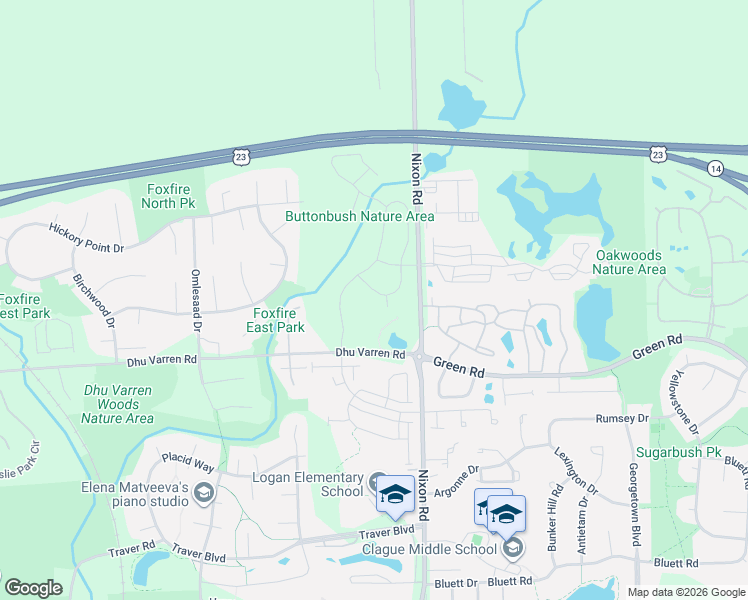map of restaurants, bars, coffee shops, grocery stores, and more near 3254 Millbury Lane in Ann Arbor