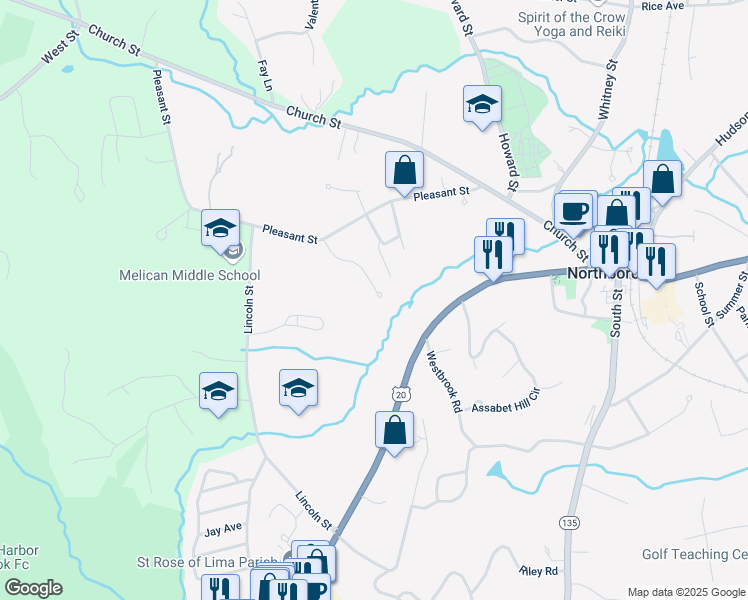 map of restaurants, bars, coffee shops, grocery stores, and more near 20 Capt John Edwards Drive in Northborough