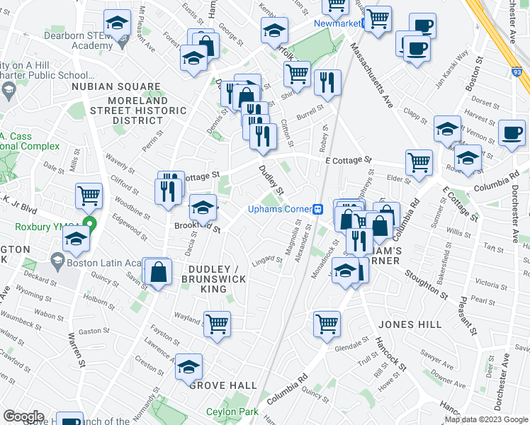 map of restaurants, bars, coffee shops, grocery stores, and more near 10 Harlow Street in Boston