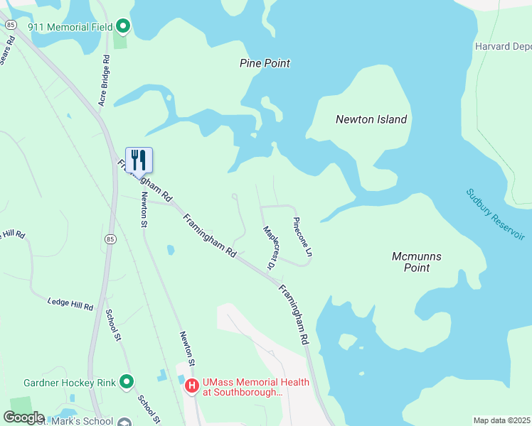 map of restaurants, bars, coffee shops, grocery stores, and more near 26 Maplecrest Drive in Southborough