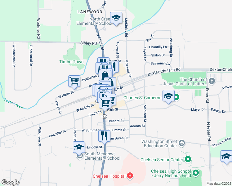 map of restaurants, bars, coffee shops, grocery stores, and more near 300 North Main Street in Chelsea