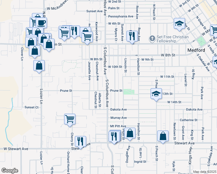 map of restaurants, bars, coffee shops, grocery stores, and more near 412 Benson Street in Medford