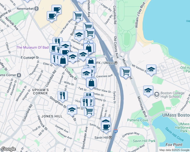 map of restaurants, bars, coffee shops, grocery stores, and more near in Boston