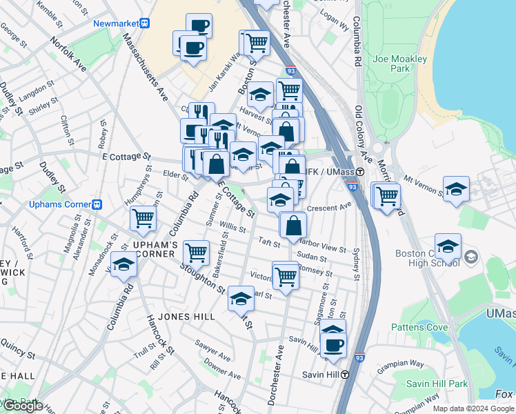 map of restaurants, bars, coffee shops, grocery stores, and more near 27 Edison Green in Boston