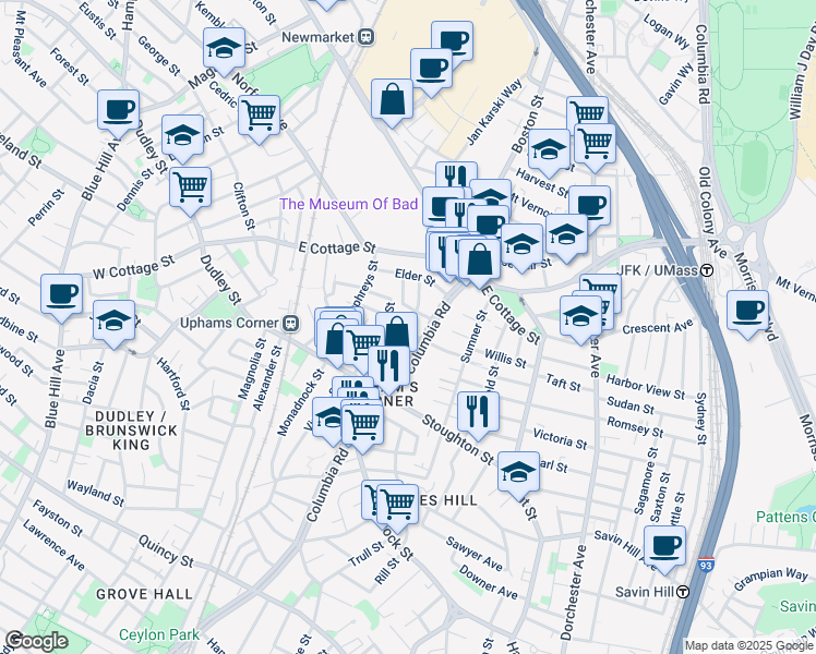 map of restaurants, bars, coffee shops, grocery stores, and more near 17 Eastman Street in Boston