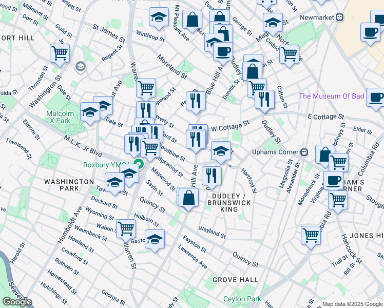 map of restaurants, bars, coffee shops, grocery stores, and more near in Boston