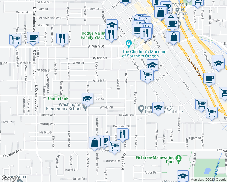 map of restaurants, bars, coffee shops, grocery stores, and more near 360 Laurel Street in Medford