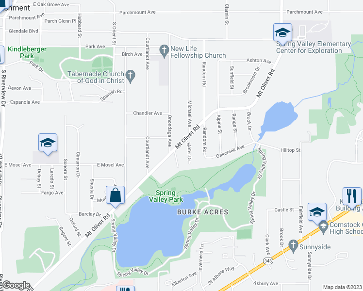 map of restaurants, bars, coffee shops, grocery stores, and more near 2804 Mount Olivet Road in Kalamazoo