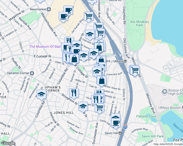 map of restaurants, bars, coffee shops, grocery stores, and more near 27 Edison Green in Boston