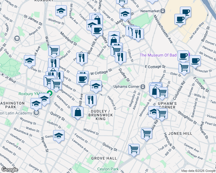 map of restaurants, bars, coffee shops, grocery stores, and more near 26 Dean Street in Boston
