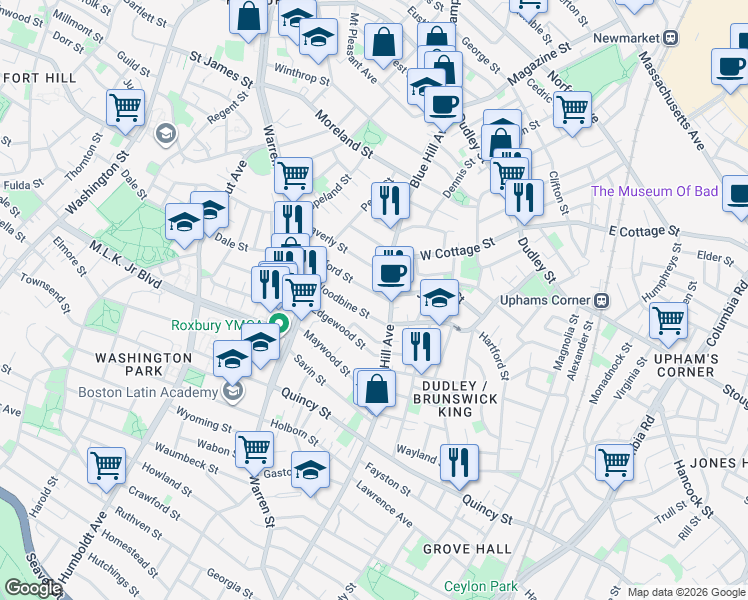 map of restaurants, bars, coffee shops, grocery stores, and more near 56A Clifford Street in Boston