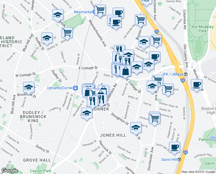 map of restaurants, bars, coffee shops, grocery stores, and more near 17 Eastman Street in Boston