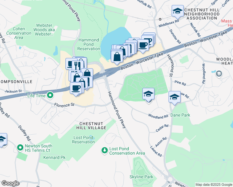 map of restaurants, bars, coffee shops, grocery stores, and more near 727 Heath Street in Brookline