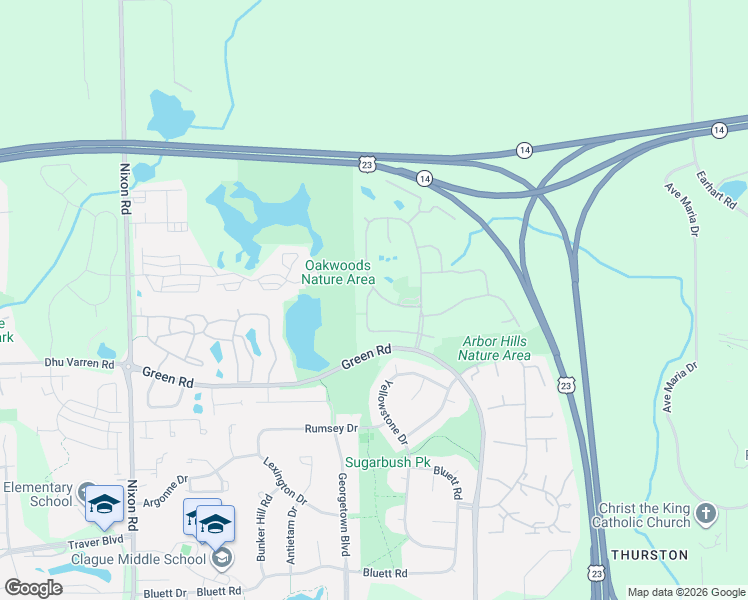 map of restaurants, bars, coffee shops, grocery stores, and more near 3144 Dunwoodie Road in Ann Arbor