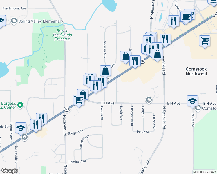 map of restaurants, bars, coffee shops, grocery stores, and more near 5036 Gull Road in Kalamazoo