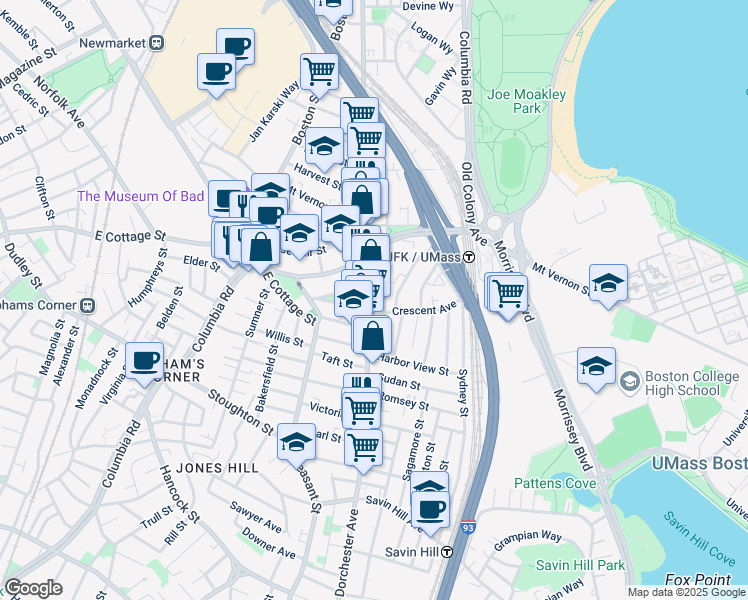 map of restaurants, bars, coffee shops, grocery stores, and more near 926 Dorchester Avenue in Boston