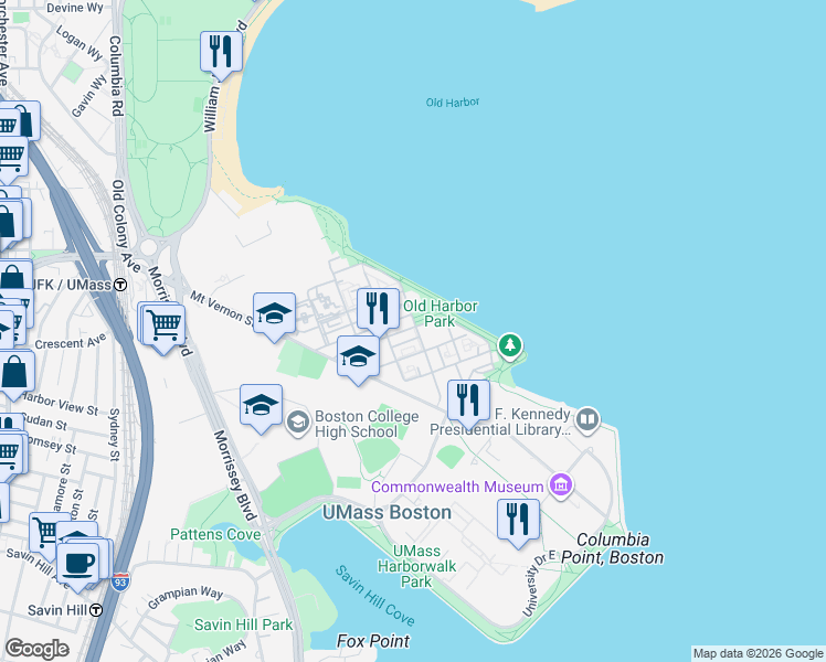 map of restaurants, bars, coffee shops, grocery stores, and more near in Boston