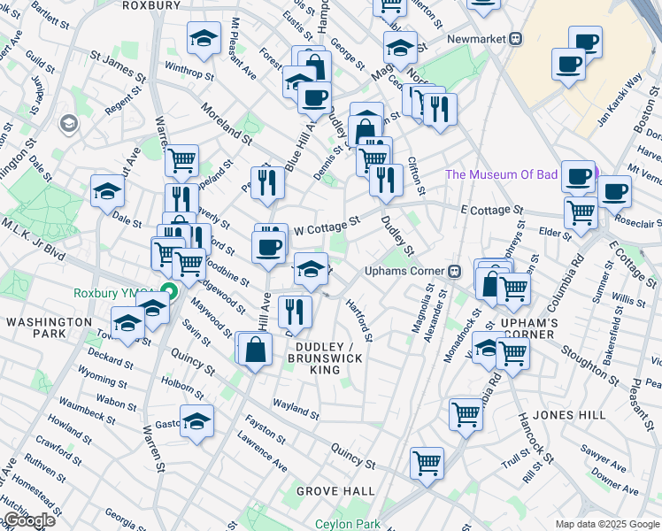 map of restaurants, bars, coffee shops, grocery stores, and more near 26 Dean Street in Boston
